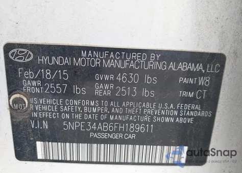 2015 Hyundai Sonata Limited 2.0T из США, поврежденный, VIN 5NPE34AB6FH189611